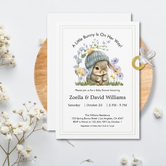 Baby Shower Invitation Cute Minimal Bunny Kaart
