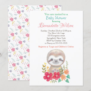 baby shower Invitation Cute Sloth Baby shower Kaart