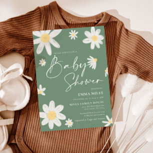 Baby shower Invitation Daisy Sage Green Kaart