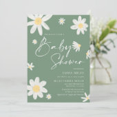 Baby shower Invitation Daisy Sage Green Kaart (Staand voorkant)