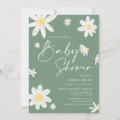 Baby shower Invitation Daisy Sage Green Kaart (Voorkant)