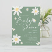 Baby shower Invitation Daisy Sage Green Kaart (Staand voorkant)