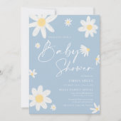 Baby shower Invitation Dusty Blue Daisy Kaart (Voorkant)