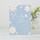 Baby shower Invitation Dusty Blue Daisy Kaart (Staand voorkant)