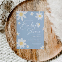 Baby shower Invitation Dusty Blue Daisy