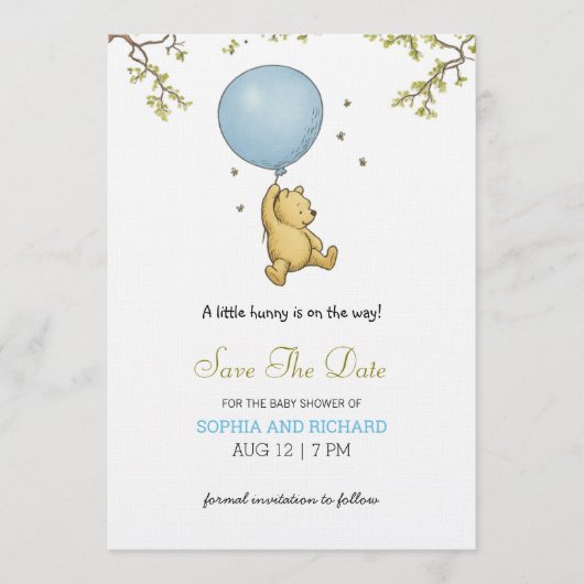 Baby shower invitation featuring a cute bear kaart (Voorkant)