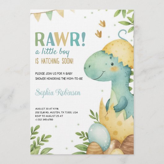 Baby shower invitation featuring a dinosaur  kaart (Voorkant)