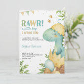 Baby shower invitation featuring a dinosaur  kaart (Staand voorkant)