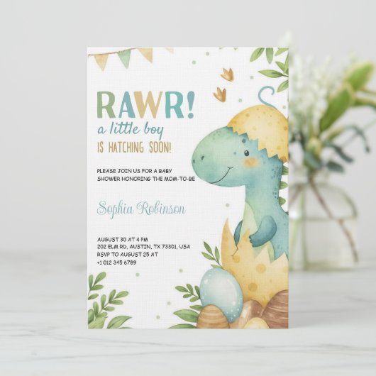 Baby shower invitation featuring a dinosaur kaart (Staand voorkant)