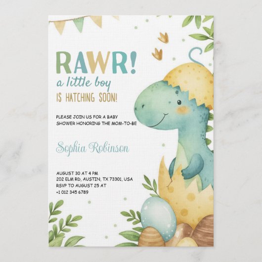 Baby shower invitation featuring a dinosaur  kaart (Voorkant)