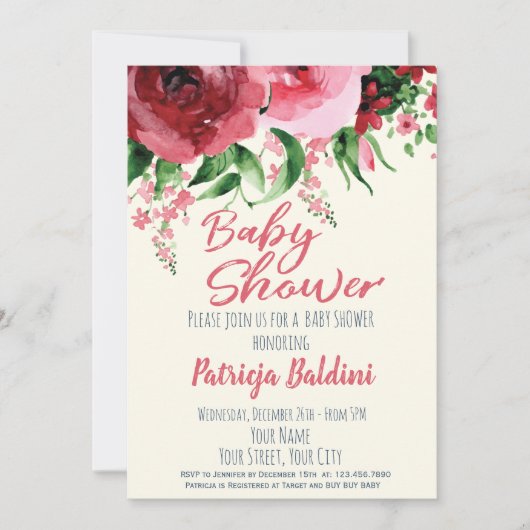 Baby shower Invitation Floral Kaart (Voorkant)
