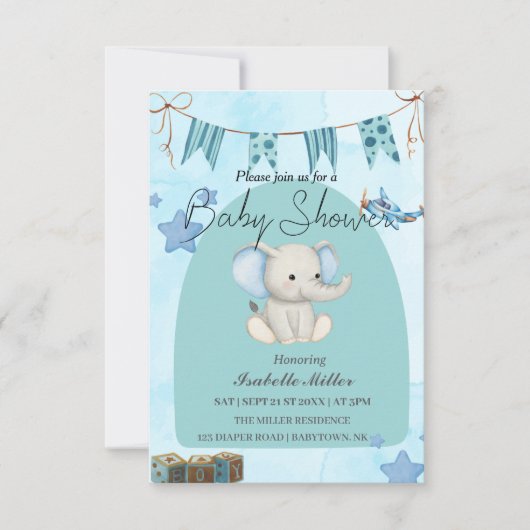 Baby Shower Invitation for Boy –Customizable Kaart (Voorkant)