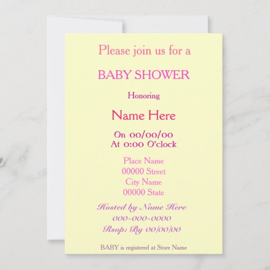 BABY SHOWER Invitation girl Kaart (Voorkant)