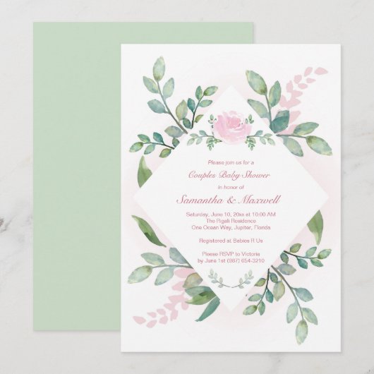 baby shower Invitation Girl, paren Kaart (Voorkant / Achterkant)