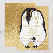 Baby shower Invitation Gold Baby & Mama Penguin Kaart (Voorkant / Achterkant)
