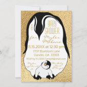Baby shower Invitation Gold Baby & Mama Pinguïns Kaart (Voorkant)