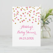 baby shower Invitation Gold Pink Fuchsia Confetti Kaart (Staand voorkant)