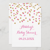 baby shower Invitation Gold Pink Fuchsia Confetti Kaart (Voorkant / Achterkant)