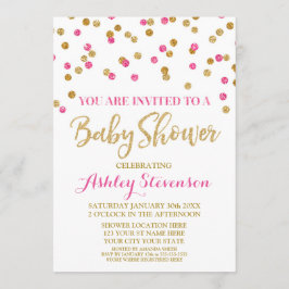 baby shower Invitation Gold Pink Fuchsia Confetti Kaart