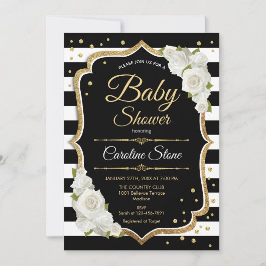 Baby shower Invitation Gold Zwart Wit Kaart (Voorkant)