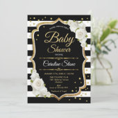 Baby shower Invitation Gold Zwart Wit Kaart (Staand voorkant)