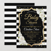 Baby shower Invitation Gold Zwart Wit Kaart (Voorkant / Achterkant)