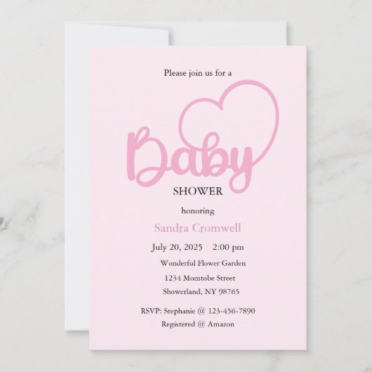 Baby shower Invitation, Heart Script Baby Kaart (Voorkant)