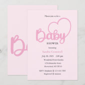 Baby shower Invitation, Heart Script Baby Kaart (Voorkant / Achterkant)