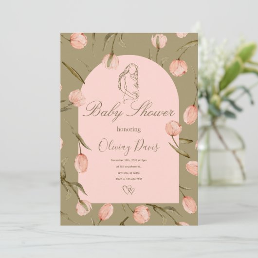 Baby Shower Invitation in Calming Nature Colors  (Staand voorkant)
