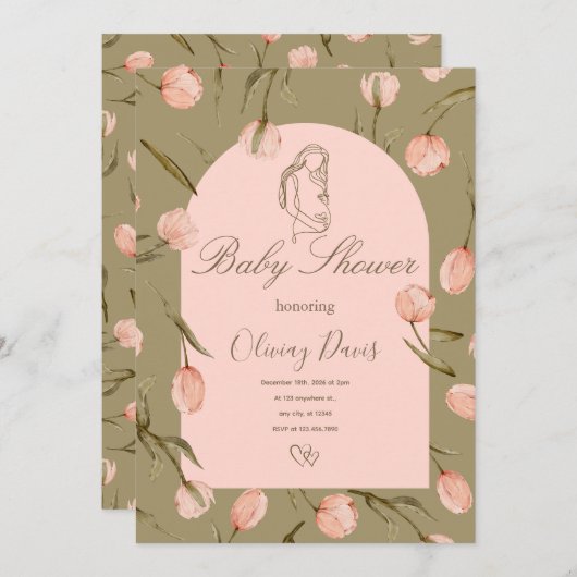 Baby Shower Invitation in Calming Nature Colors  (Voorkant / Achterkant)