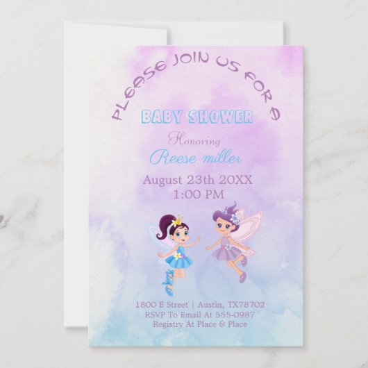 "Baby shower Invitation in Paarse & Lichtblauw" Save The Date (Voorkant)