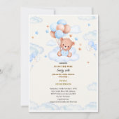 Baby shower invitation in the shape of a blue  kaart (Voorkant)