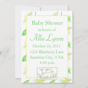 baby shower Invitation Lamb Sheep Yellow Flowers Kaart