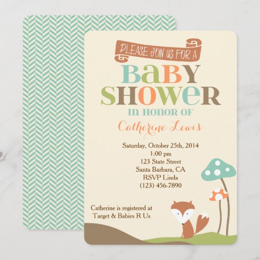 baby shower Invitation-Little Fox Kaart (Voorkant / Achterkant)