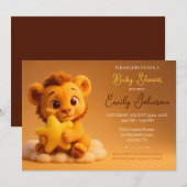 Baby Shower Invitation – Little Lion & Star Kaart (Voorkant / Achterkant)
