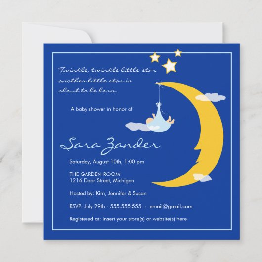 Baby shower Invitation Moon and Stars Kaart (Voorkant)