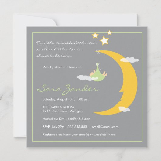 Baby shower Invitation Moon and Stars Kaart (Voorkant)