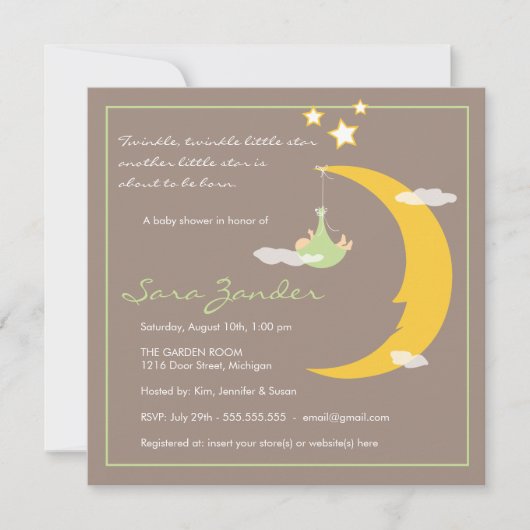 Baby shower Invitation Moon and Stars Kaart (Voorkant)