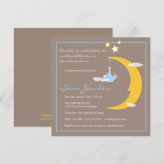 Baby shower Invitation Moon and Stars Kaart (Voorkant / Achterkant)