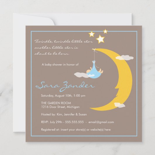 Baby shower Invitation Moon and Stars Kaart (Voorkant)