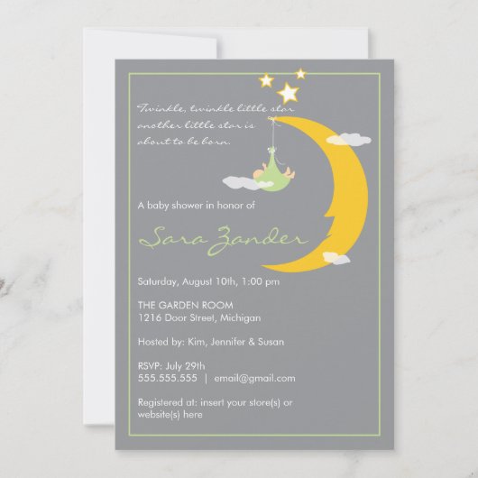 Baby shower Invitation Moon and Stars Kaart (Voorkant)