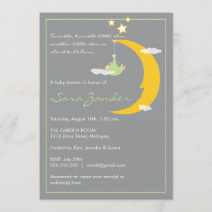 Baby shower Invitation Moon and Stars Kaart