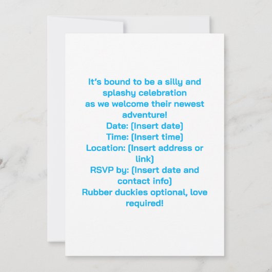 Baby Shower Invitation – Oopsie Ducky Kaart (Achterkant)