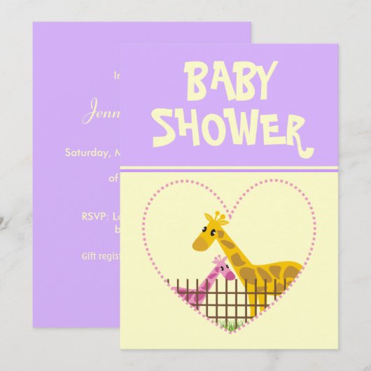 Baby shower Invitation-Paarse Kaart (Voorkant / Achterkant)