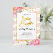Baby shower Invitation Pink Peach Gold Kaart (Staand voorkant)