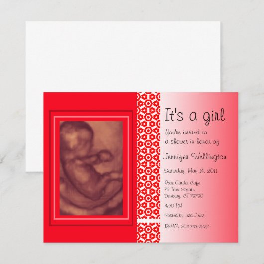 baby shower Invitation Red Ultrasound Kaart (Voorkant / Achterkant)