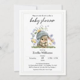 Baby Shower Invitation Simple Flowers Bunny Kaart