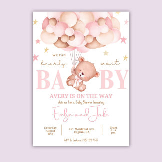 Baby shower Invitation Stars Modern Boho Teddy Bea Kaart