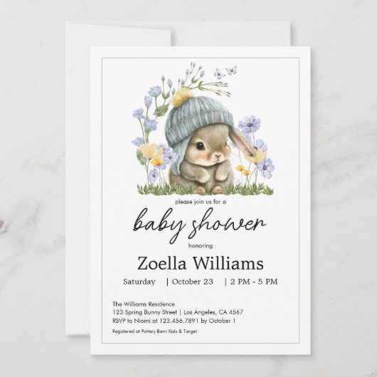 Baby Shower Invitation Sweet Little Bunny (Voorkant)