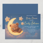 Baby Shower Invitation – Teddy Bear on the Moon Kaart (Voorkant / Achterkant)